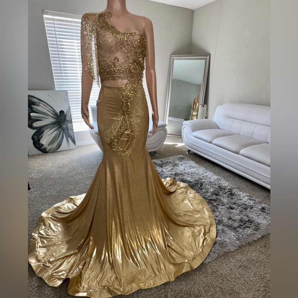 Beaded Gold Prom Dress
